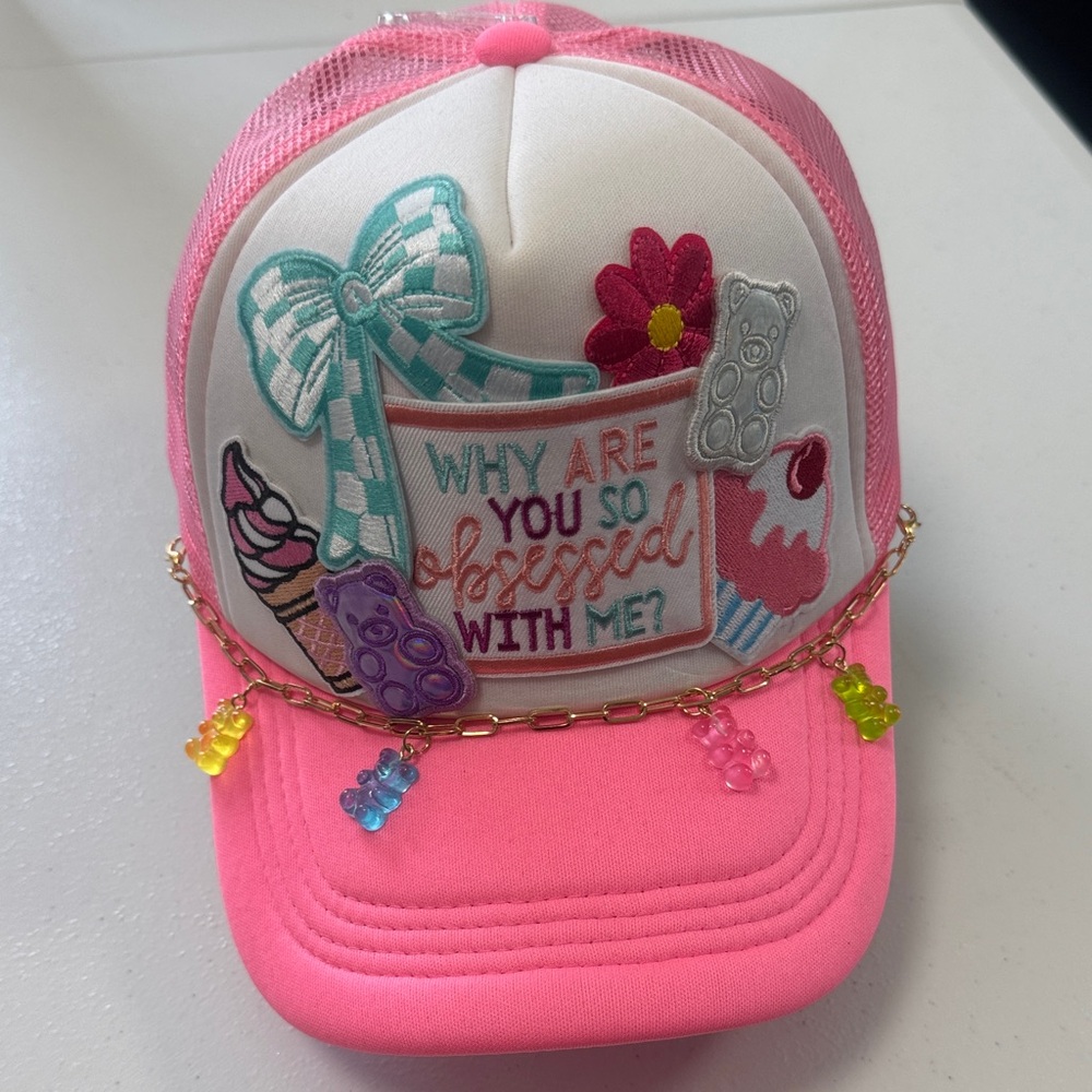 Pink Cap with Colorful Embellishments